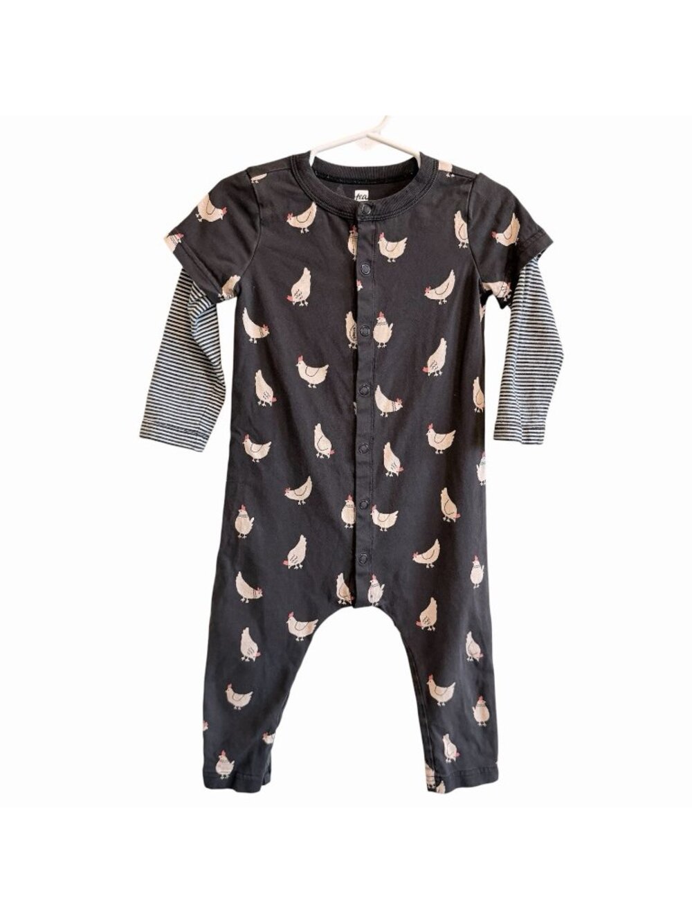 Tea Collection Black Chicken Print Novelty Farm Cotton One Piece Romper 18-24M